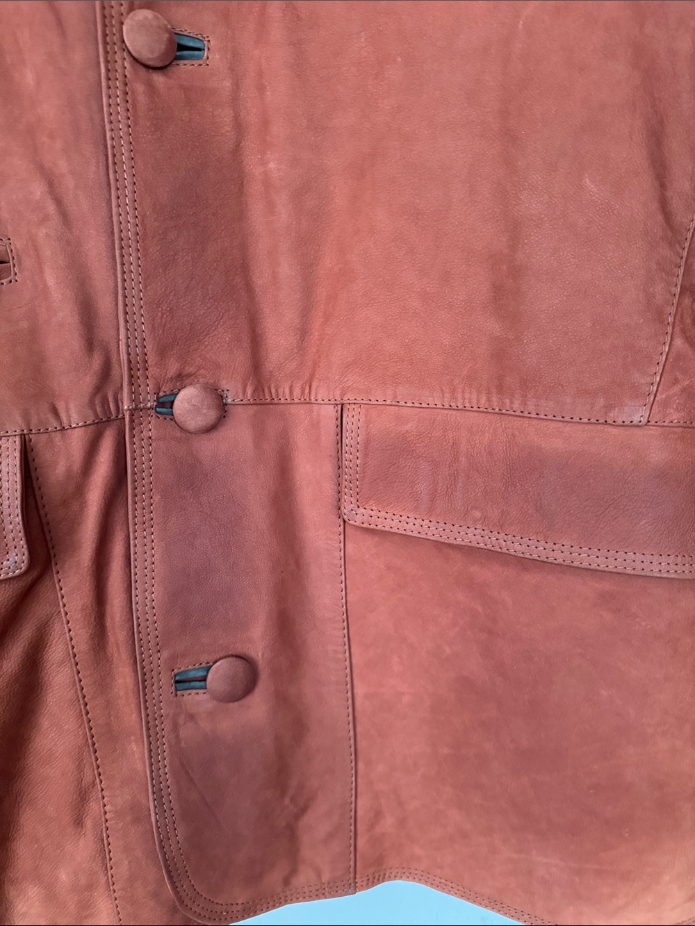 Vera Pelle Men’s Italian Suede Cognac Color Coat with Dark Green Collar. Size 50 - Picture 5 of 11